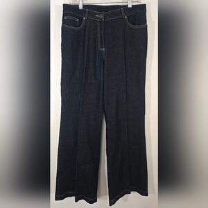 Ruby Rd. Dark Indigo Wide Leg Flare Jeans w/Gold Shimmer Hipster Classic, 10
